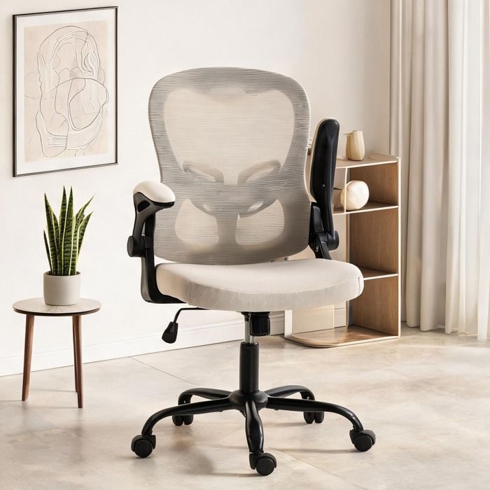 Fauteuil de bureau en maille beige lin and roulettes 360° Office Chairs with 24.4 x 22.8 x 43.5 in
