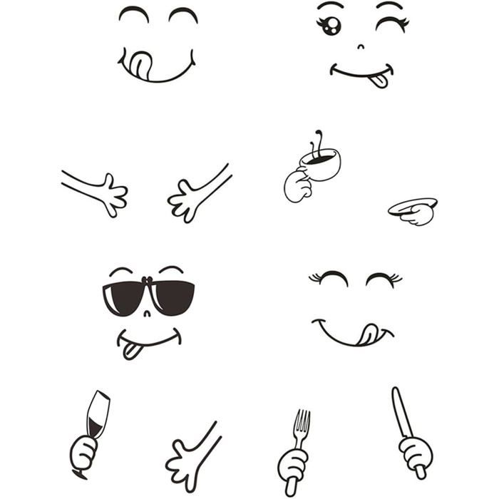 4 pièces Autocollants pour Réfrigérateur Happy Delicious Face Autocollants imperméables Mignons Autocollants pour Réfrigérateur