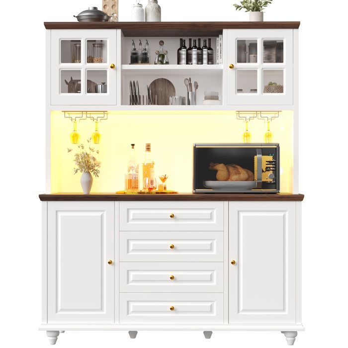 Buffet Vaisselier de Cuisine - avec LED 4 Tiroirs Porte-Verres et Étagères Réglables - 140 x P 40 x H 179 5 cm - Blanc Buffet Vaisselier de Cuisine - avec LED 4 Tiroirs Porte-Verres et Étagères Réglables - 140 x P 40 x H 179 5 cm - Blanc