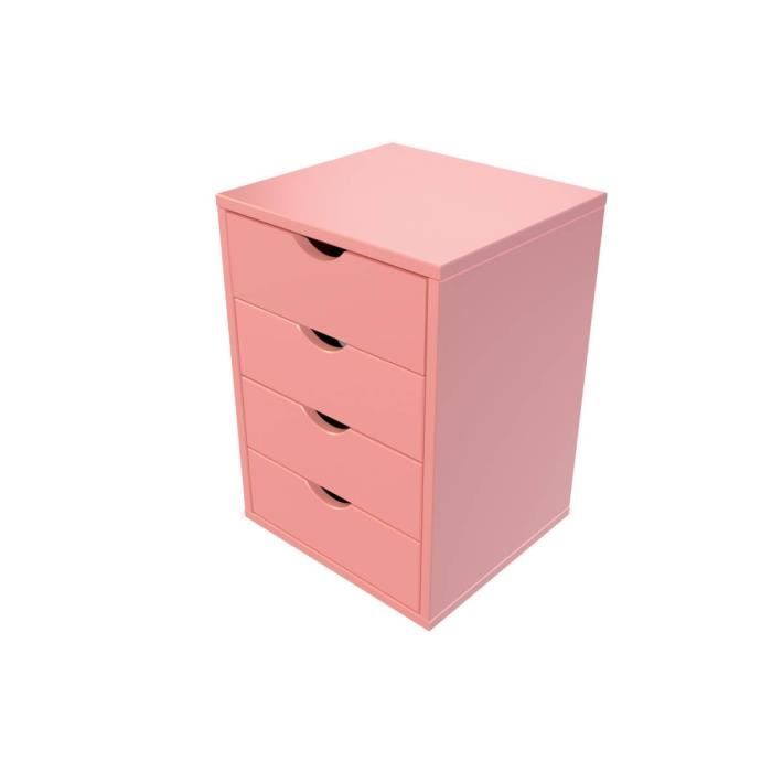 caisson abc meubles en bois massif - 4 tiroirs - rose pastel