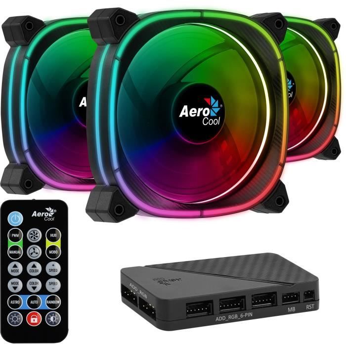 Aerocool – Astro 12 Pro ARGB (Pack de 3) – 3x120mm avec LED ARGB – Pour boitier PC – Noir