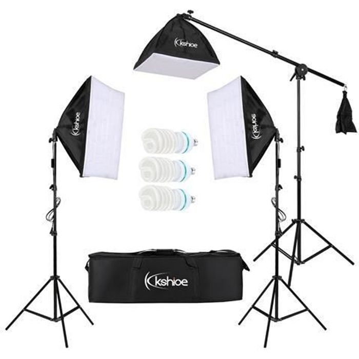 Softbox Kit Éclairage avec 2 Softbox,2 Ampoules,Trépieds, Tige de Bras