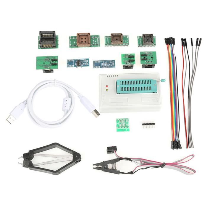 Alomejor Programmes USB Programme Universel USB pour TL866II Plus EEPROM FLASH 8051 AVR MCU GAL PIC avec 10 Adaptateurs