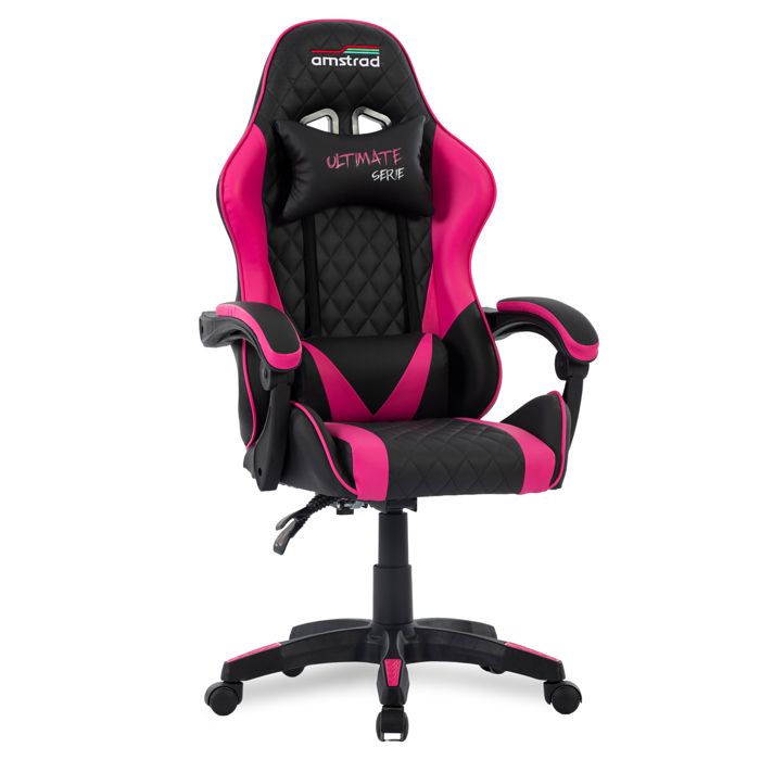 Amstrad ULTIMATE FUSHIA Fauteuil / Chaise de bureau Gamer coloris & fushia coussin lombaire & appuie tête