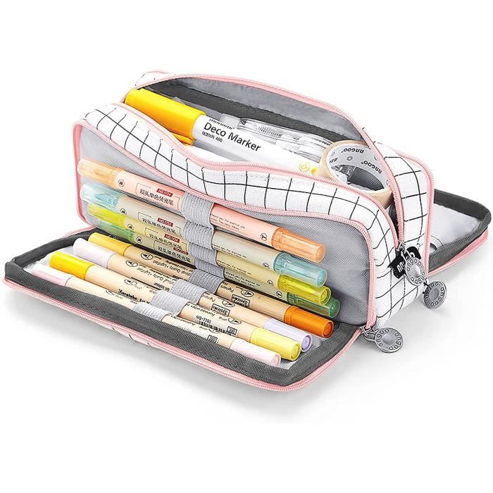 Trousse à Crayons Grande Capacité Pochette Porte-Stylo 3 Compartiments Scolaires Papeterie Sac de Maquillage pour Adolescents Etudiants 