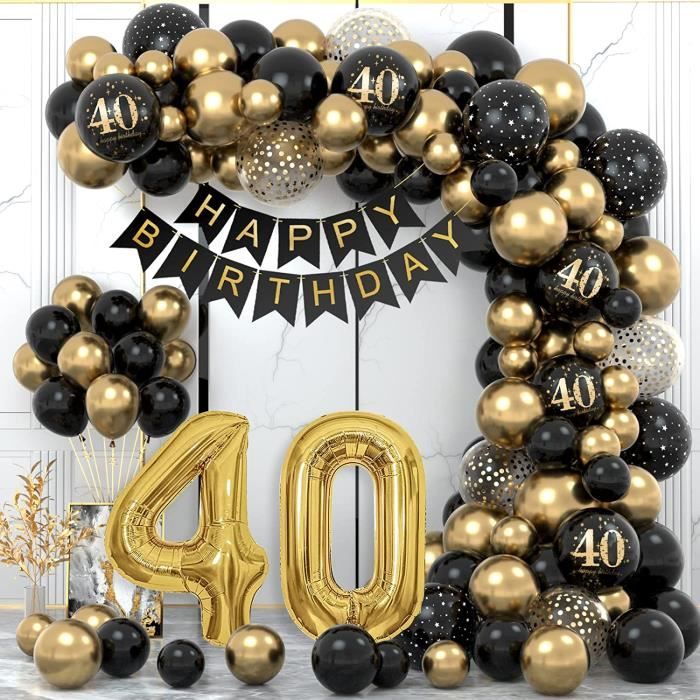 Decoration Anniversaire 40 ans,40 Ans Décorations Anniversaire de Fête en  Noir Or, Arche Ballon Anniversaire Kit Ballon,Femme Homme