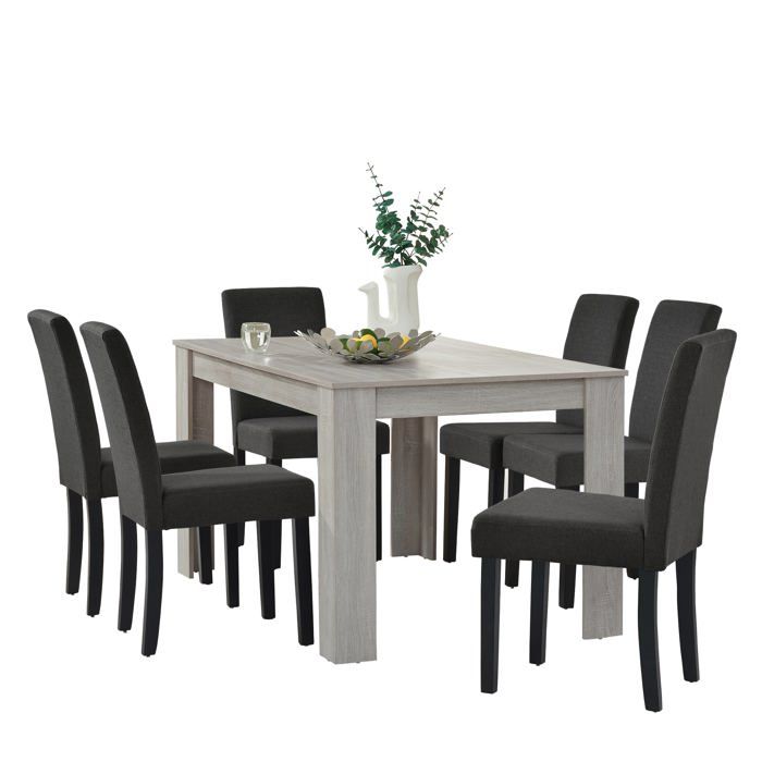 Table de salle à manger (chêne) + 6 chaise de salle à manger en gris foncé - 140 x 90cm 03_0004240 Table de salle à manger (chêne) + 6 chaise de salle à manger en gris foncé - 140 x 90cm 03_0004240