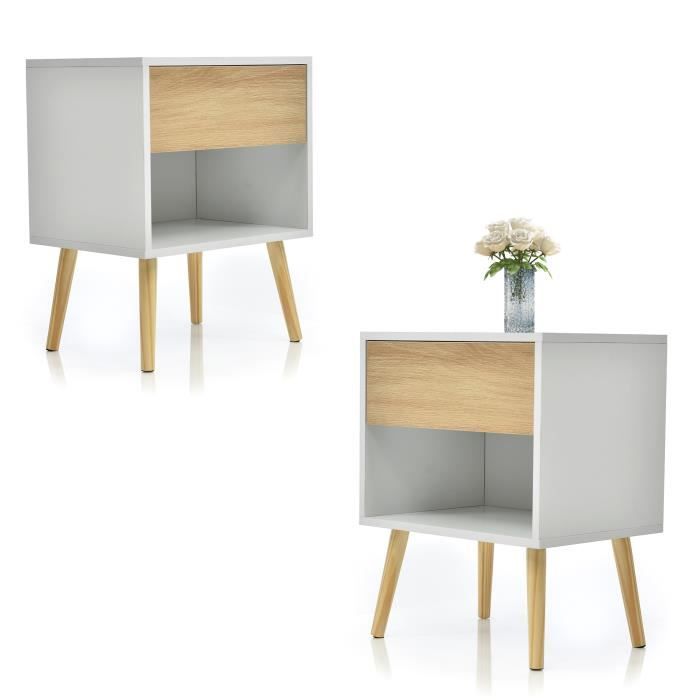 Lot De 2 Tables De Chevet Avec Tiroir Et Compartiment Ouvert 40 X 35 X 475 Cm Bois Dingenierie Blanc Brilliant Dec034992 87868339