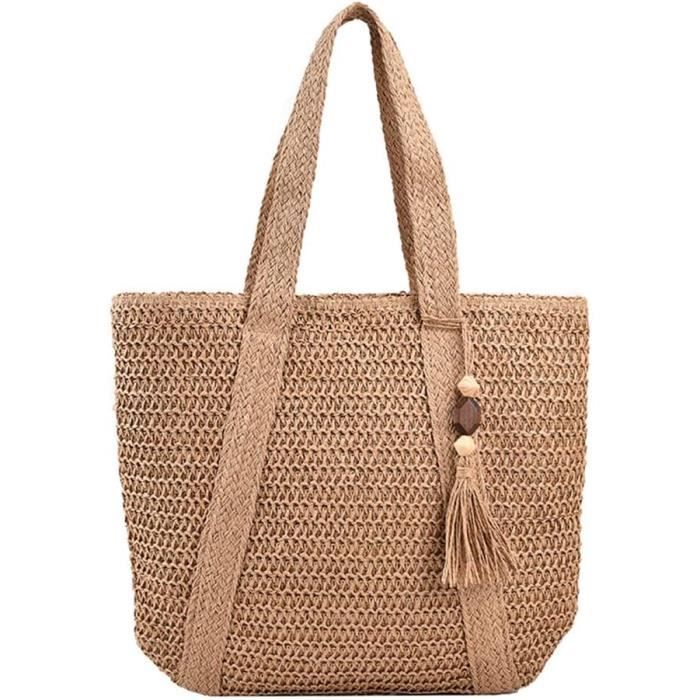 La Redoute Sac De Plage En Paille Coeur Doré Anse Cuir 46cm Et Cuir