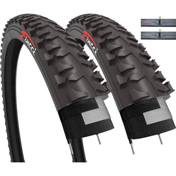 2 Pneus Vélo 20 X 1.75 (47-406) + 2 Chambres à Air Noires – VTT Graziella City
