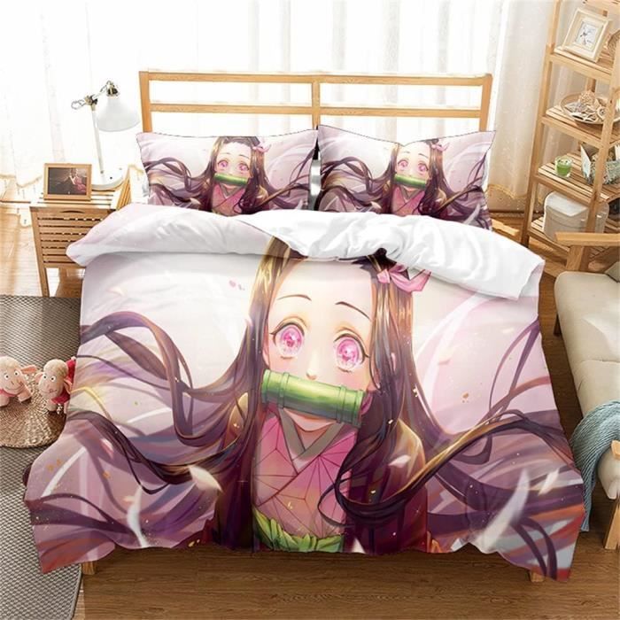Parure De Lit Demon Slayer Enfant - Housse 140x200 Cm + Taie 63x63 Cm, Réversible, Oeko-Tex