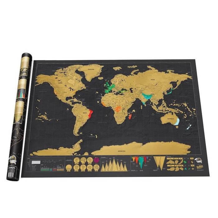 Carte Du Monde à Gratter Voyage Affiche 4230cm Décoration Murale Noir