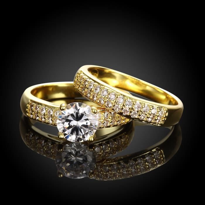 2 pi ces mariage bague 18k jaune plaqu or Bague pour femme