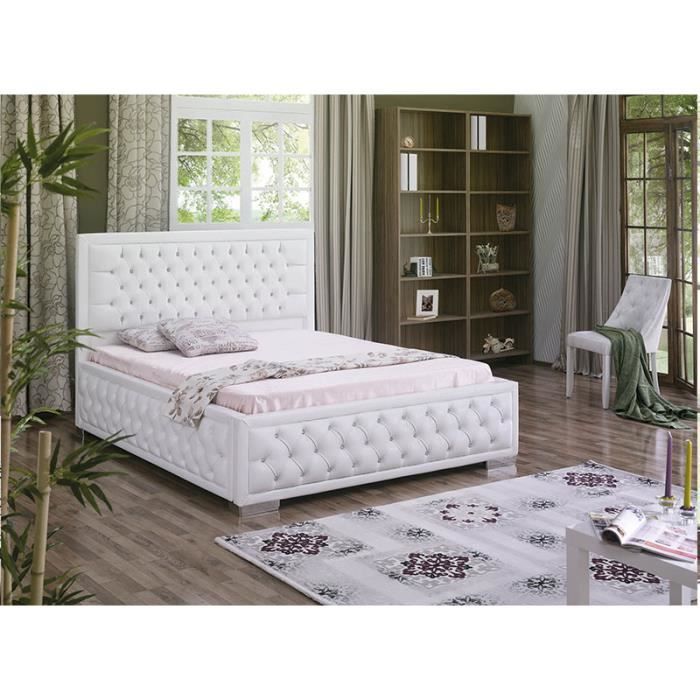 lit coffre capitonne en pu blanc ou noir darling blanc couchage 90x200 cm cdiscount maison