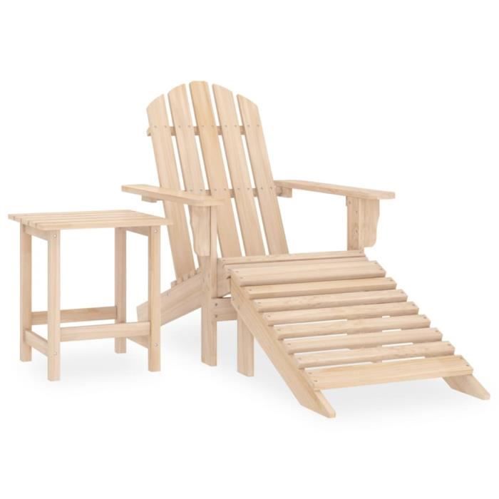 chaise de jardin adirondack avec repose-pied et table - style scandinave - bois massif - beige