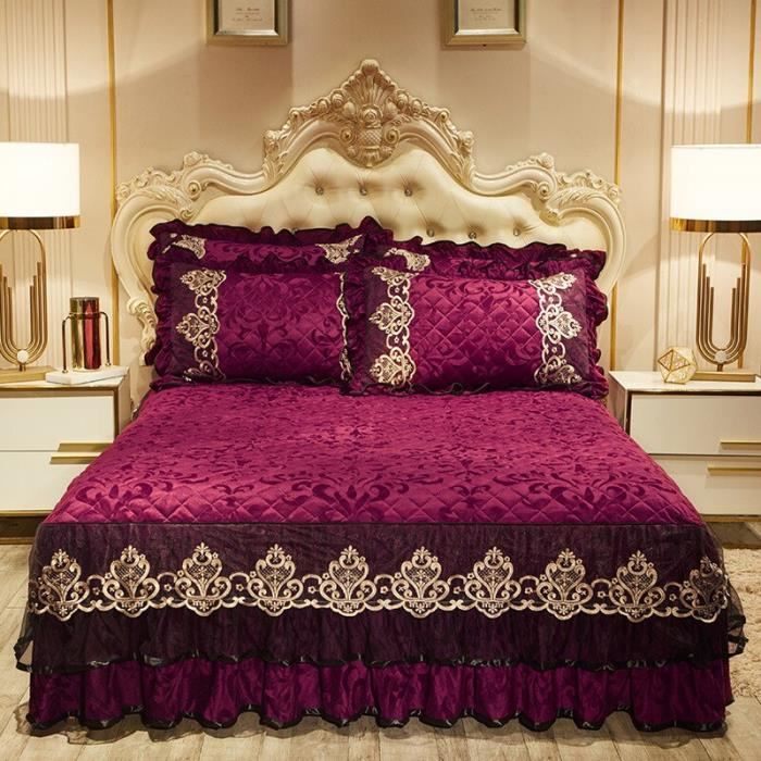CTT-3104 Ensemble de draps de lit européens Style Royal couvre lit en  velours épais jupe en dentelle couvre lit Taille:180x220cm - Cdiscount  Maison
