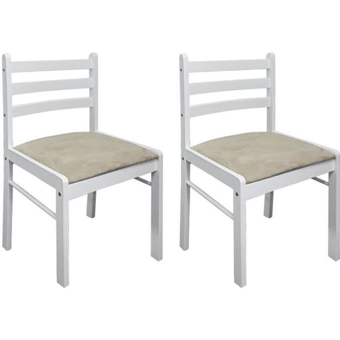 chaises de cuisine - mm meuble - lot de 2 - blanc - bois d'hévéa massif - tissu
