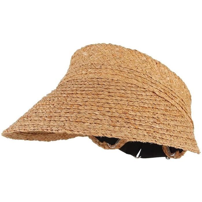 Visi re Femme Casquettes en Paille Pliable t Plage Visi re Anti