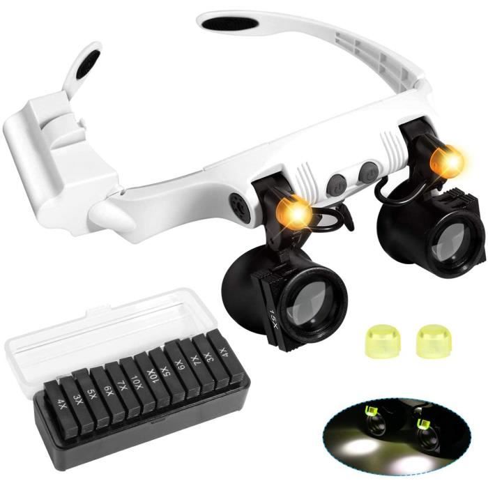 Loupe Avec Lumière Et Support ARSUK 6X - Grossissement 2X Et 6X, 2 LED, Mains Libres, 22,2 X 13,5 Cm