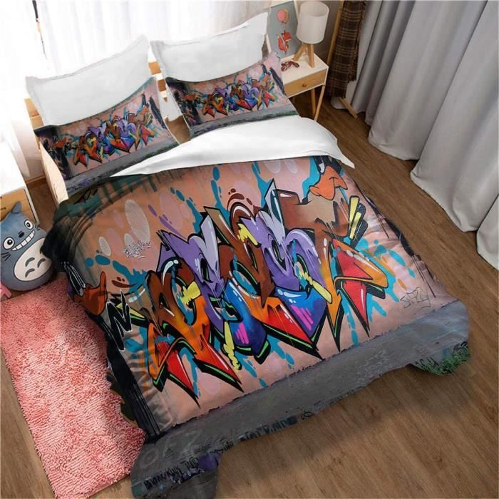 2-3 Pièces Housse De Couette Couleur Graffiti avec Ensemble De Literie