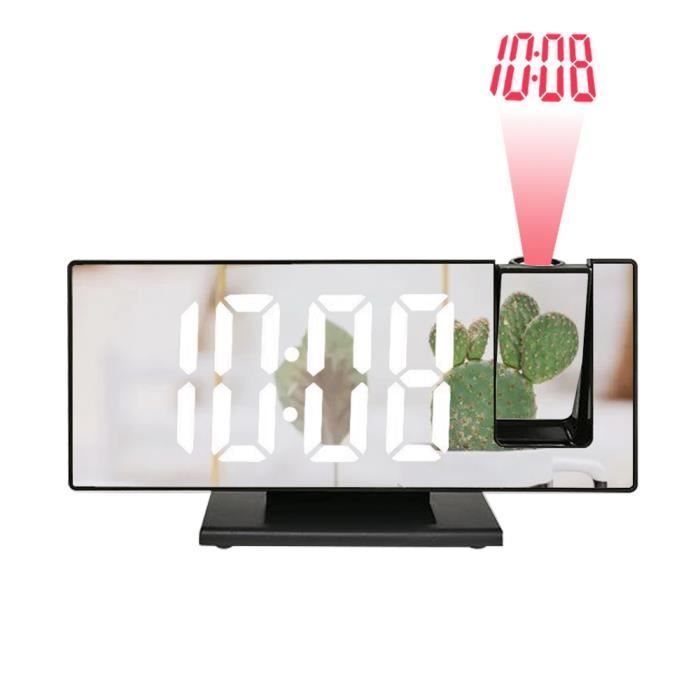 Réveil LED AFEXOA Avec Miroir - 2 Alarms, 8 Lumières, Bluetooth, USB - Gradateur - Aide Sommeil
