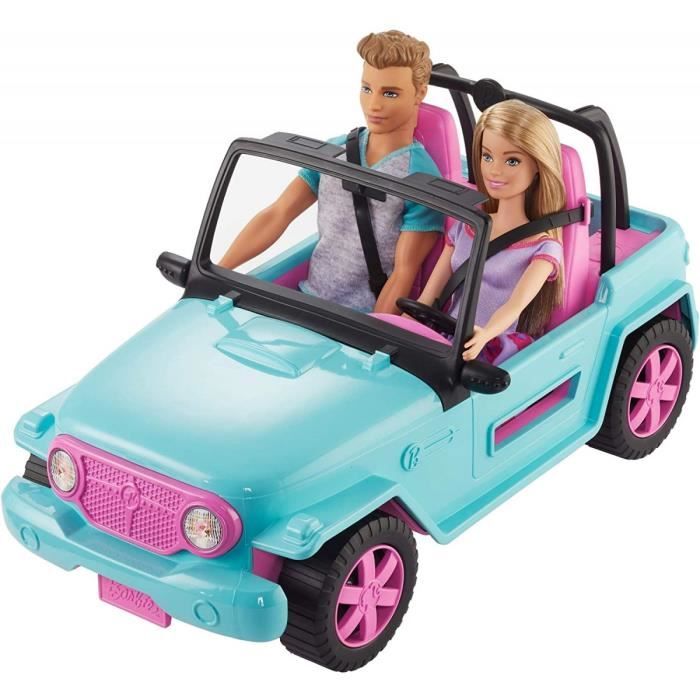 Barbie Voiture 4x4 tout terrain pour poupée, véhicule violet décapotable,  jouet pour enfant, DVX58