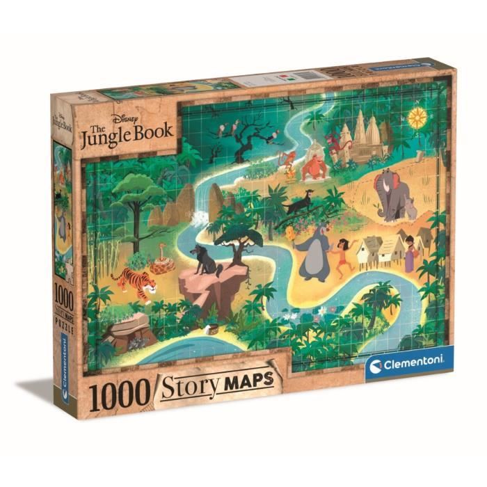 Clementoni - 1000p Disney Maps Le Livre de la Jungle - Gamme de puzzle inspirée des animés japonais 