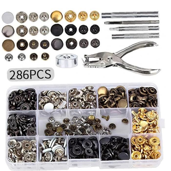 Kit 140 Pièces Boutons Pression Métal Et Rivets Pour Cuir - Avec Pince Et Poinçon, Multicolore