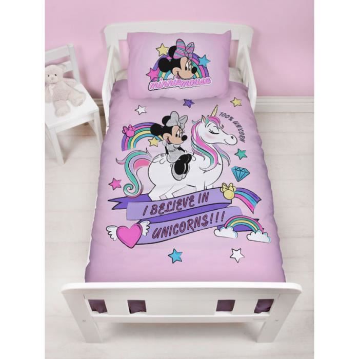 1 Housse de Couette 135 x 200 cm Disney Minnie Mouse Parure de lit pour Enfant Parure de lit pour Fille Motif Papillons 1 taie doreiller 80 x 80 100/% Coton