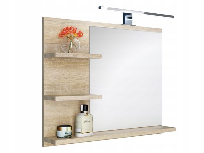 Miroir de salle de bain DOMTECH avec étagères et éclairage LED Miroir