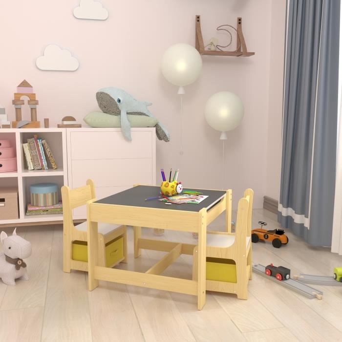 Table Enfant Yorbay Avec 2 Chaises - Bois Avec Ardoise, Rangement Et Etagère Livres
