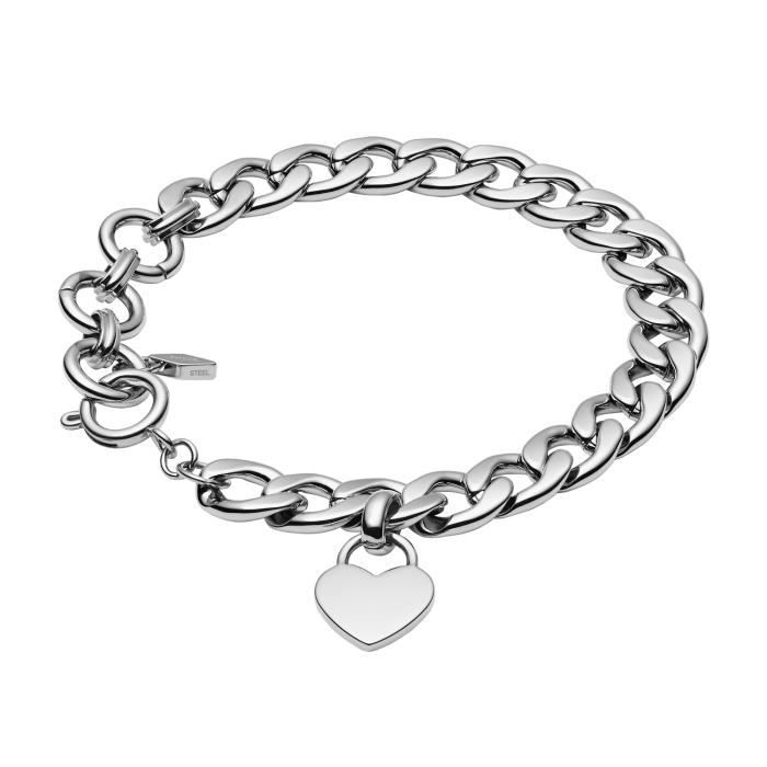 Bracelet gourmette acier inoxydable Fossil en gris | Galeries Lafayette