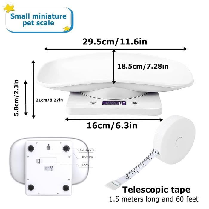 Balance Numérique Pour Petits Animaux Et Cuisine - Précision 1 G, Capacité 15 Kg, écran LCD, 7 Modes - Plateau Amovible