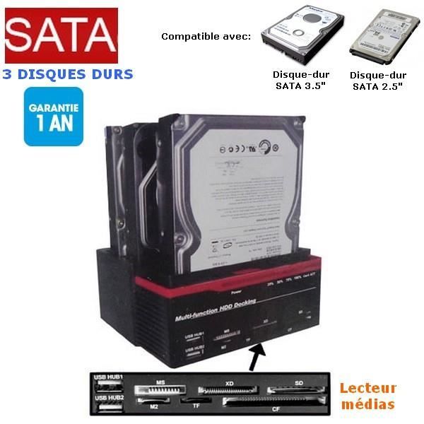 Dock pour Disques Durs SATA et USB 3.0 à 2 Baies, Station d'Accueil Disques  Durs Remplaçable à Chaud, Docking Station pour HDD/SSD SATA I/II/III