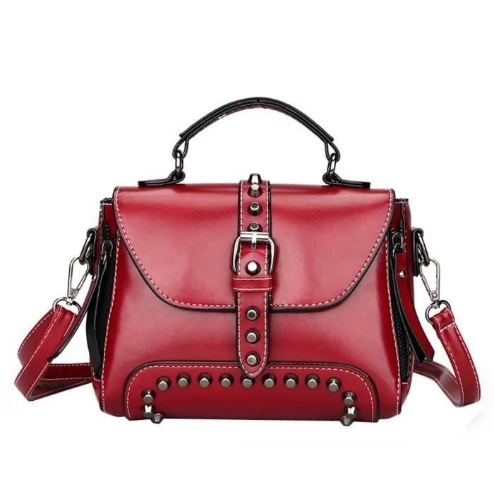 Promotion Stock Rivets Sacs a bandouliere en cuir avec Sac sac a main Retro femme LJD80403891RD 769 Cdiscount Bagagerie Maroquinerie