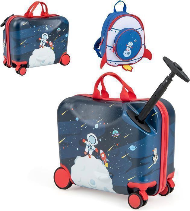 GOPLUS Valise Cabine Enfant 18 & Sac à Dos Enfant 12, Valise Enfant à  roulettes, Poignée Réglable, 3 Ans+ (Astronaute, Monter)