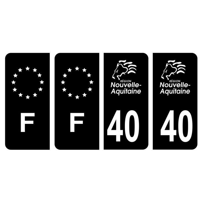 Autocollants Département 40 Landes Pour Plaques D'immatriculation - Lot De 2, Noir, 45x100 Mm