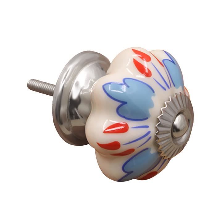 Bouton De Tiroir Céramique Bleu Floral 4,5 Cm - Nicola Spring - Neuf Sous Emballage - Pour Armoire, Porte, Meuble