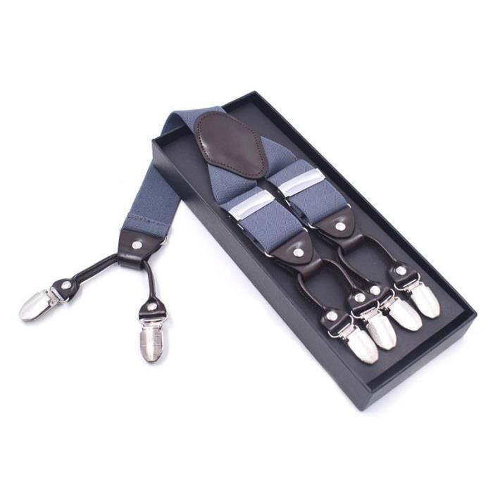 Bretelles Homme Larges Réglables - 6 Clips, Forme Y, élastiques - Bleu, 3.5 X 125 Cm