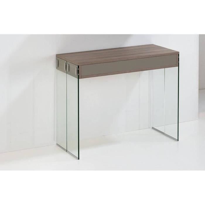 Console Extensible Stef Noyer Et Taupe Pietement En Verre Largeur