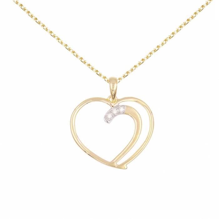 LATELIER DAZUR - Pendentif Motif Coeur Or Jaune et Zirconiums - 1.7cm * 1.9mm - Chaine Dorée LATELIER DAZUR - Pendentif Motif Coeur Or Jaune et Zirconiums - 1.7cm * 1.9mm - Chaine Dorée