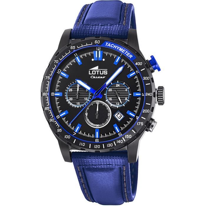 Montre Homme Lotus 18588 2 Chrono Bleu Nuit Boitier Acier noir Tachymetre Quartz Dateur Cadran bleu nuit et noir Achat vente montre Homme Adulte Bleu Cuir Cdiscount