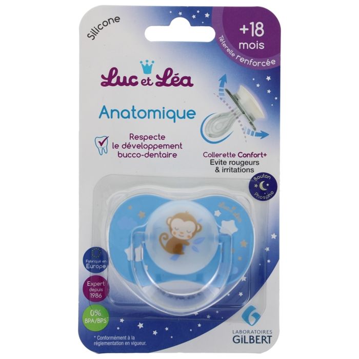 Sucette anatomique Luc et Léa Lel Spéciale Nuit Singe - Silicone - 18 mois et +