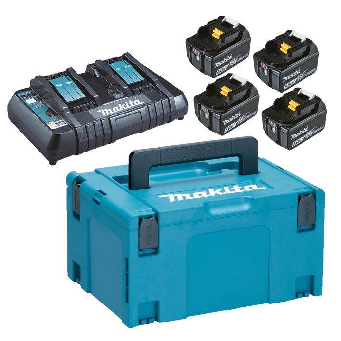 MAKITA Pack energie 18 V Liion 4 batteries (5Ah) + 1 chargeur double