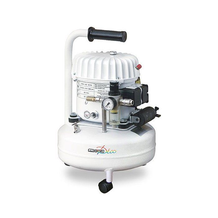 Compresseur - Horizontal - Mecafer - Silencieux - 9 L - Bidon huile 1L + Entonnoir + 3 roulettes - Silencieux