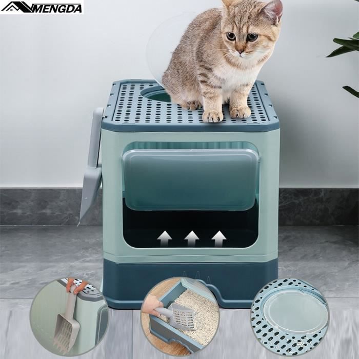 Comparer les prix de MENGDA Bac à litière pour Chat Maison de Toilette fermé Pliable + Pelle + tiroir à litière Nettoyage Facile - 50 x 35 x 38 cm Bleu