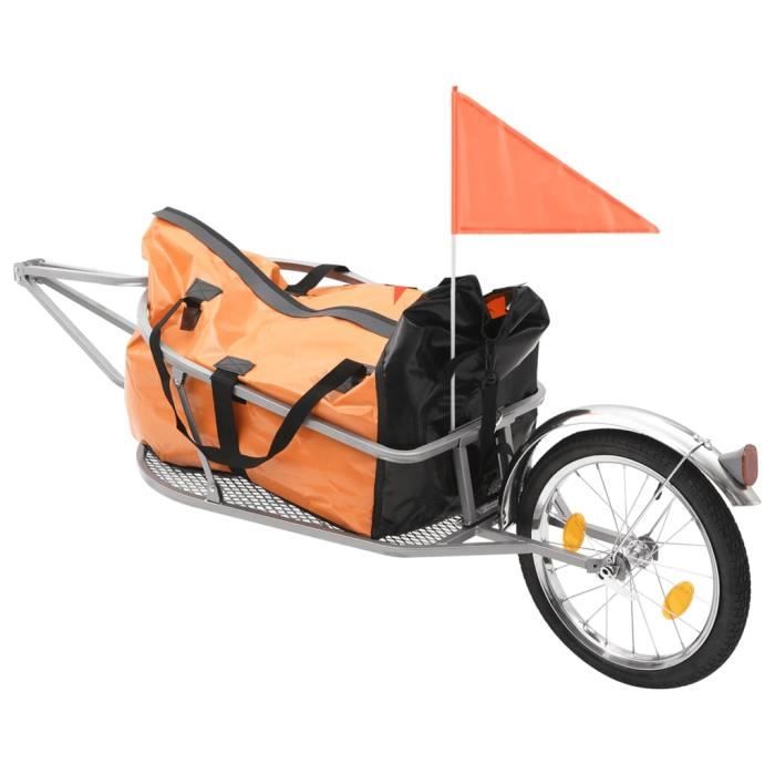 Remorque pour vélo avec sac - Omabeta - Durable - Orange et noir - tissu Oxford + cadre en acier - 151 x 43 x 40 cm (L x l x H) 7405