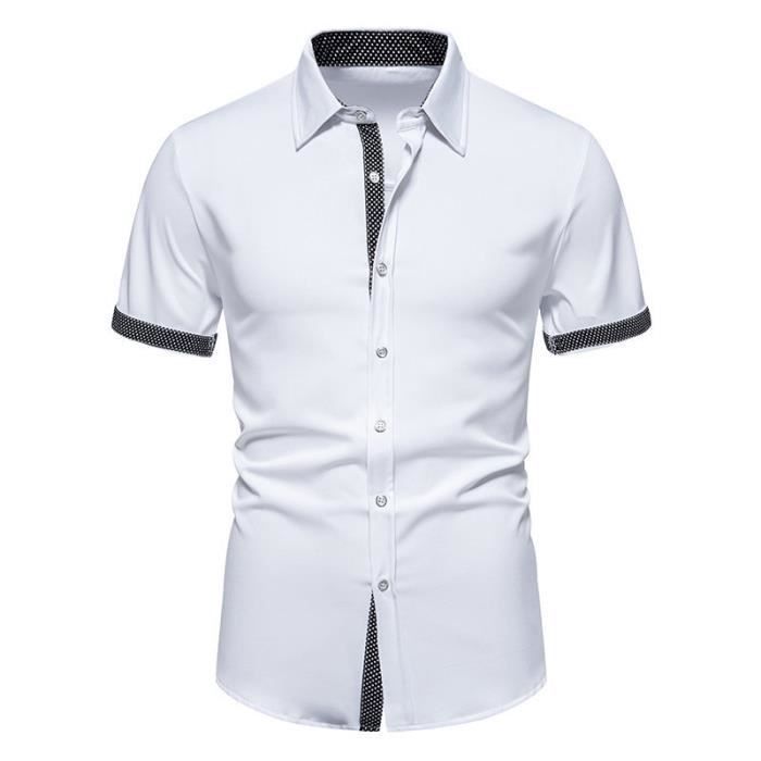 Chemise Confort fit manches courtes col boutonné en coton uni blanc