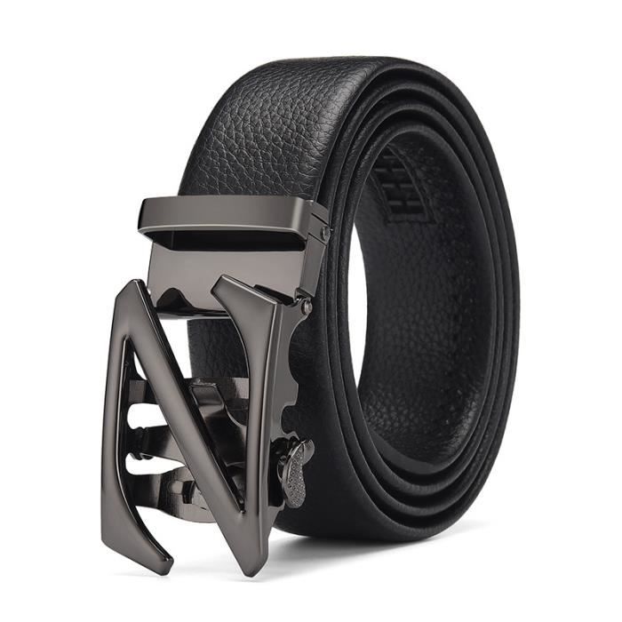 Ceinture Homme à Cliquet Réglable - Cuir Véritable, Boucle Automatique, Pas De Trous, 3,5 Cm