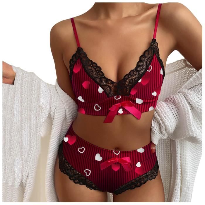 SOUTIEN GORGE Pyjama imprime femme sans manches en dentelle Cami Shorts ensemble de vetements de nuit Lingerie Rouge Cdiscount Pret a Porter